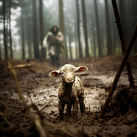 Jesus runs towards a lost lamb