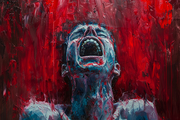 Screaming Man in Agony Abstract Oil Painting Depicting Pain, Suffering, and Despair